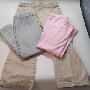 3 Bottoms 4T Girls Khakis, a pink & a gray legging